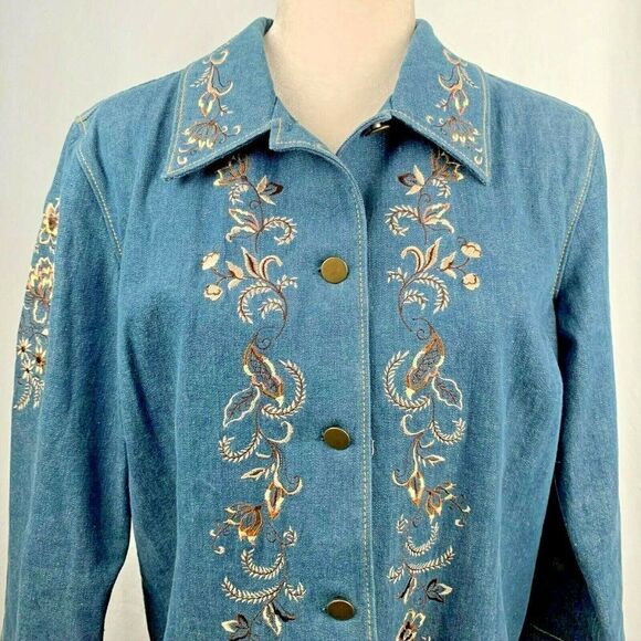 Coldwater Creek Cotton Denim Jacket S Floral - Picture 1 of 8